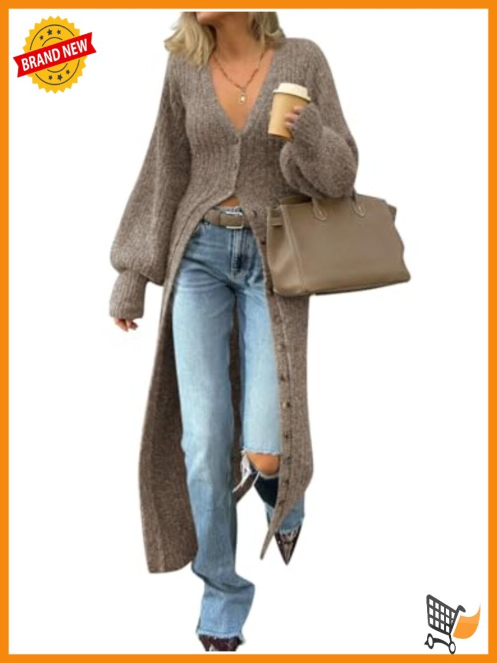 Chunky Knit Long Duster Cardigan Button Down Maxi Sweater Dress